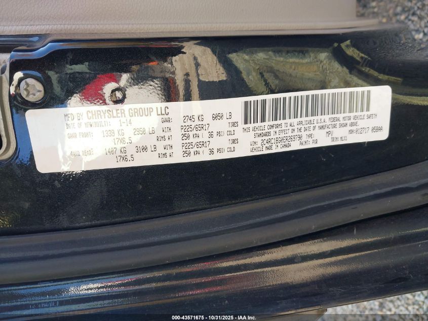 2014 Chrysler Town & Country Touring VIN: 2C4RC1BG0ER269790 Lot: 43571675