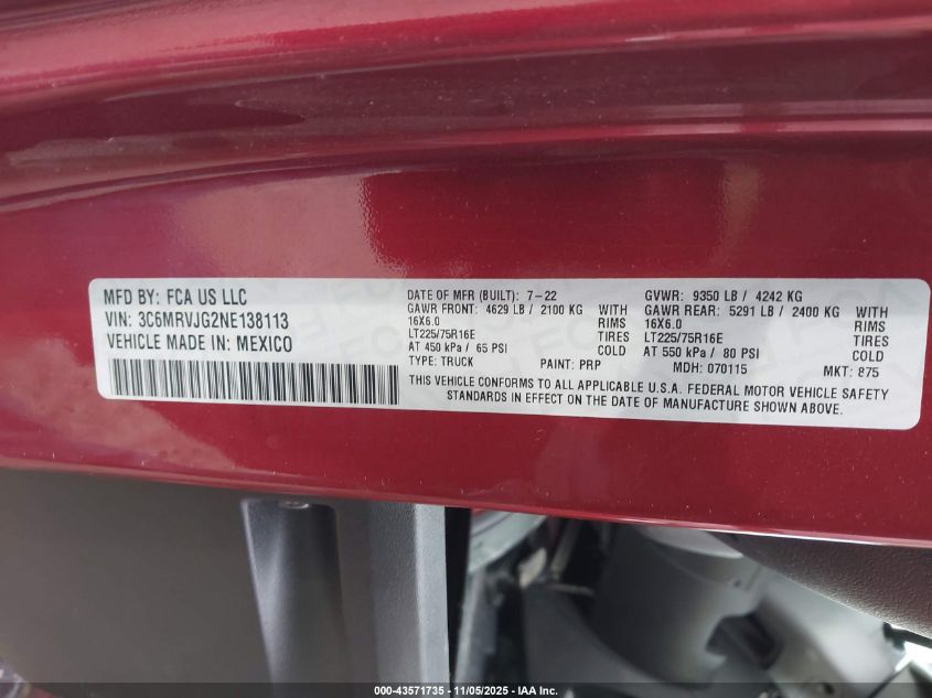 2023 Winnebago Travato 59G VIN: 3C6MRVJG2NE138113 Lot: 43571735