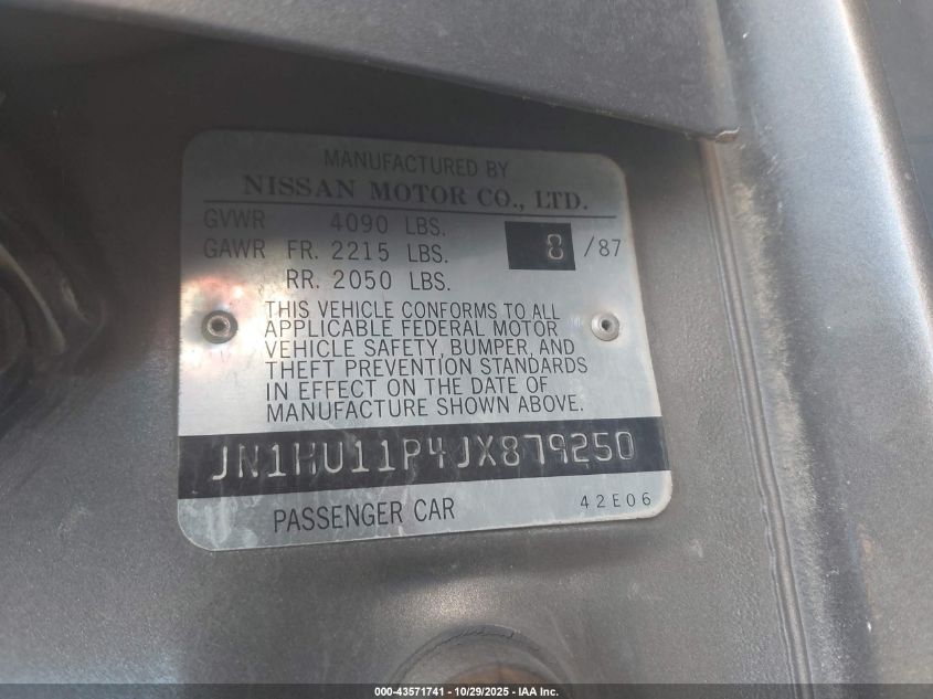 1988 Nissan Maxima VIN: JN1HU11P4JX879250 Lot: 43571741
