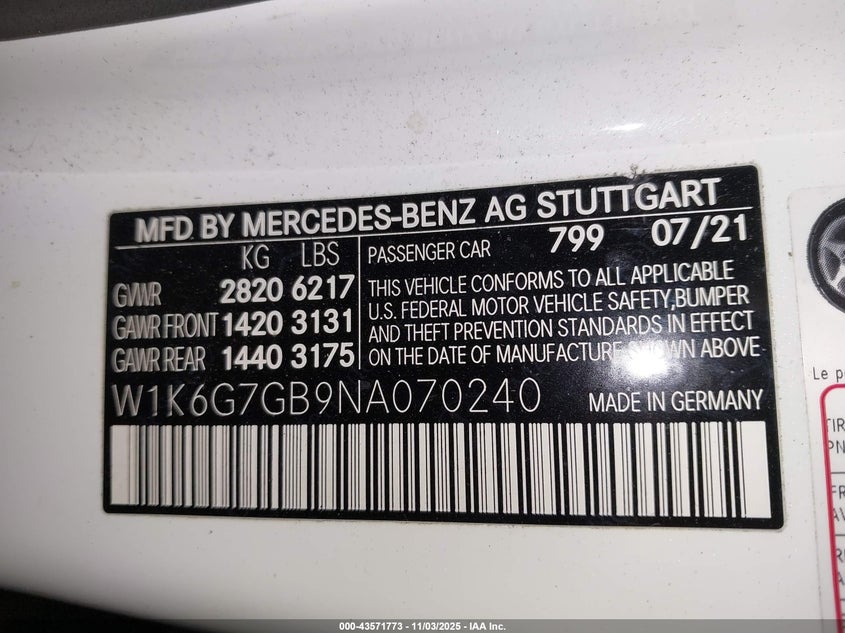 2022 MERCEDES-BENZ S 580 4MATIC W1K6G7GB9NA070240