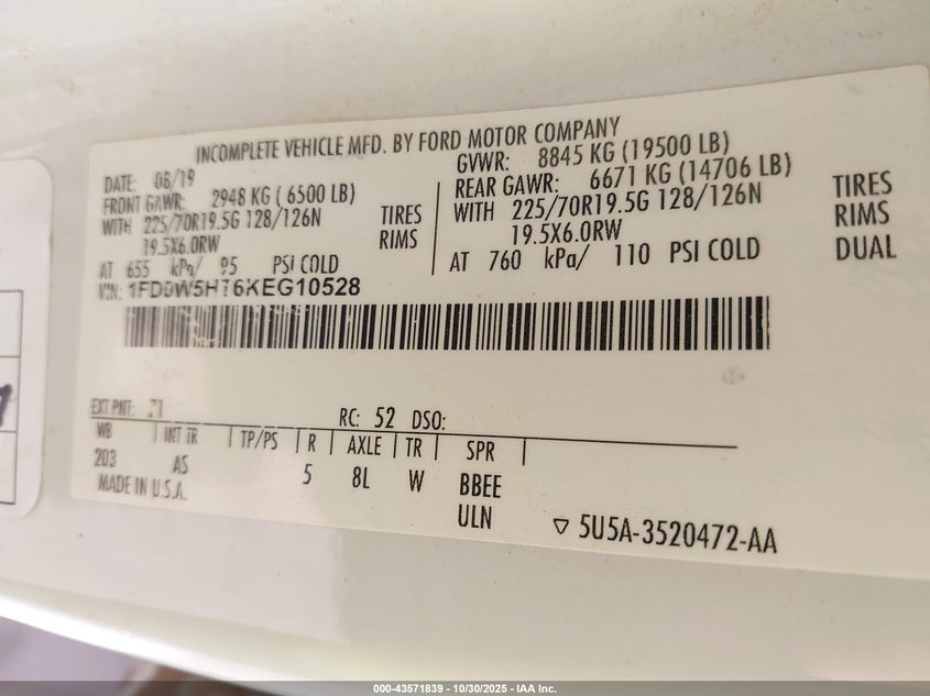 1FD0W5HT6KEG10528 2019 FORD F550 photo no. 8