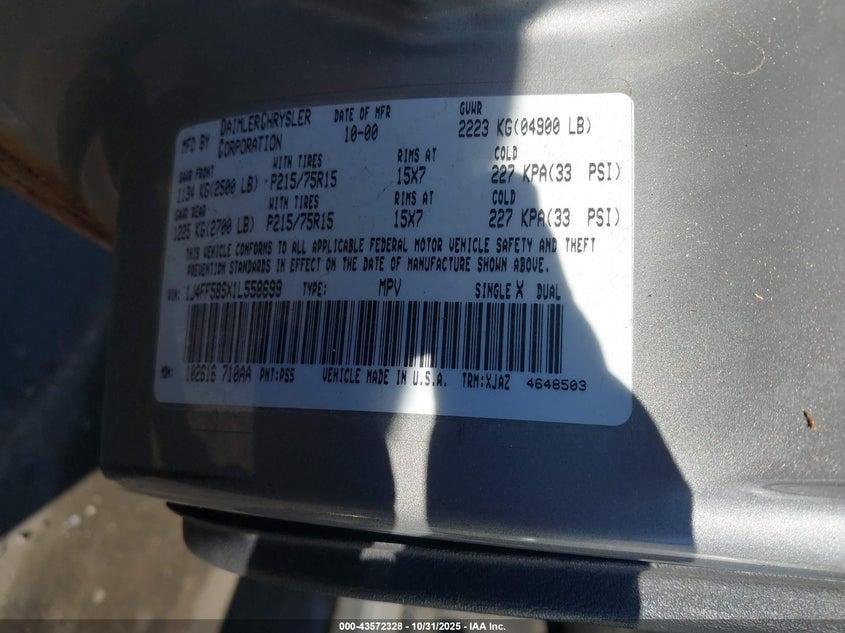 2001 Jeep Cherokee Limited/Sport VIN: 1J4FF58SX1L558699 Lot: 43572328