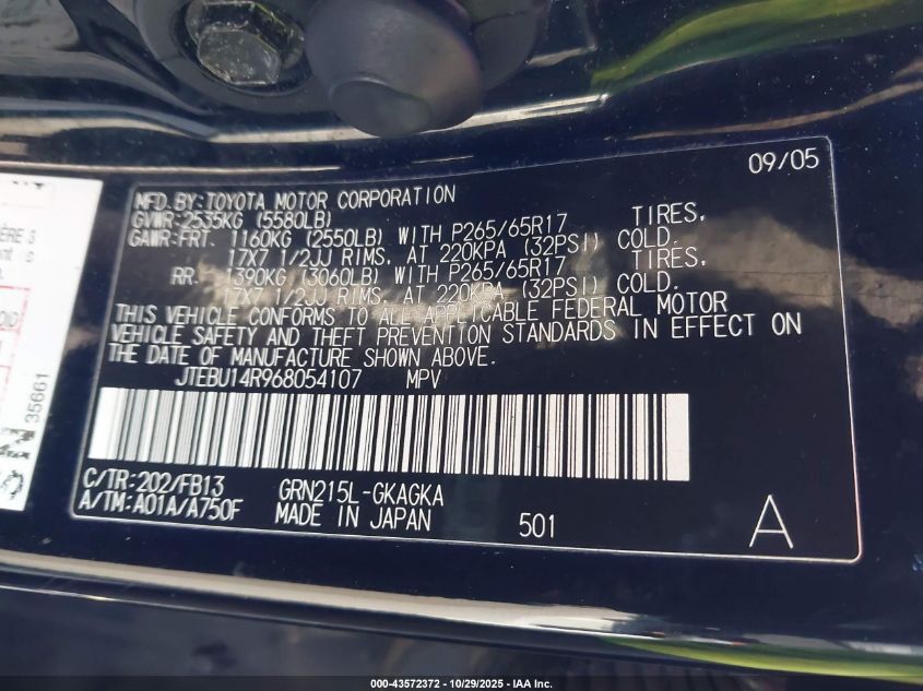 2006 Toyota 4Runner Sr5 Sport V6 VIN: JTEBU14R968054107 Lot: 43572372