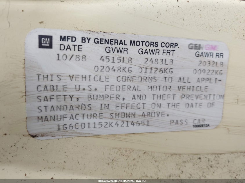 1G6CD1152K4214651 1989 CADILLAC DE VILLE photo no. 9