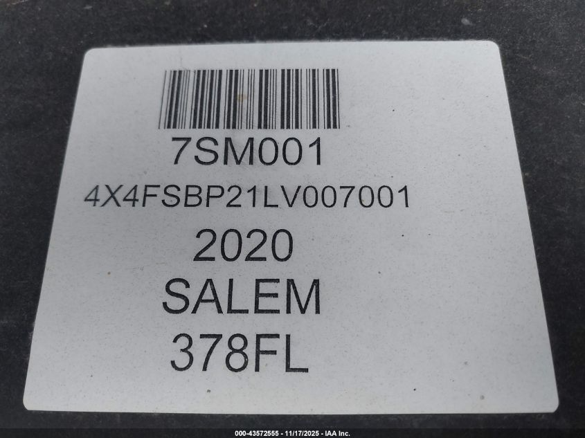 2020 Salem Salem Glx 378Fl VIN: 4X4FSBP21MV008084 Lot: 43572555