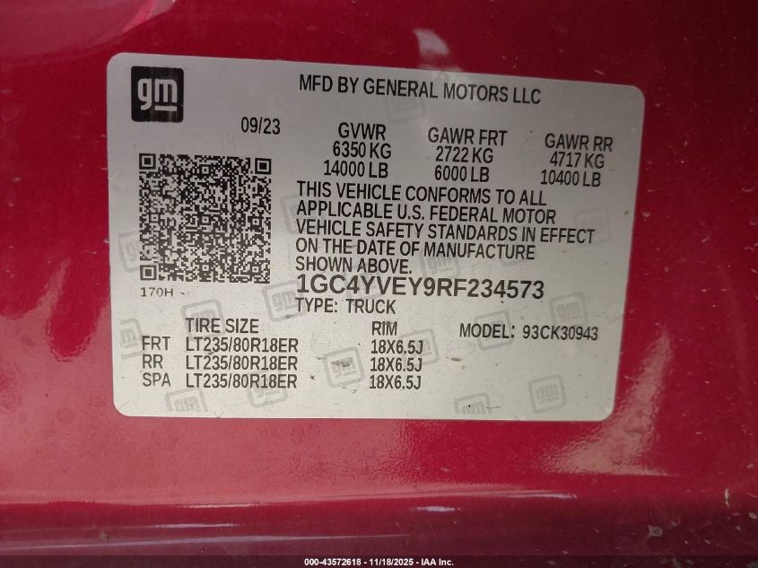2024 Chevrolet Silverado 3500Hd 4Wd Long Bed High Country VIN: 1GC4YVEY9RF234573 Lot: 43572618