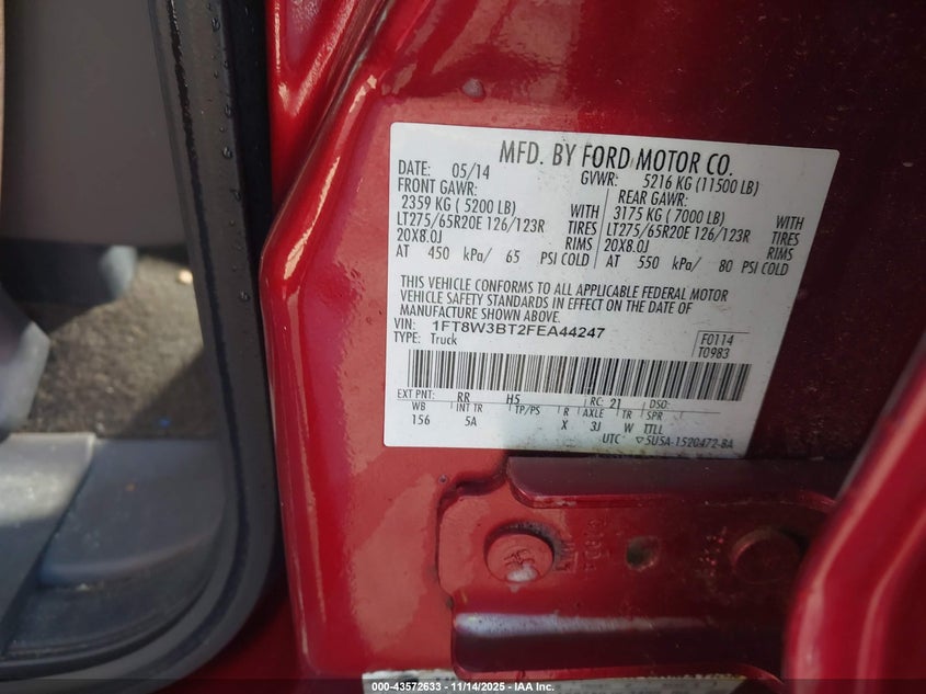2015 Ford F-350 Lariat VIN: 1FT8W3BT2FEA44247 Lot: 43572633