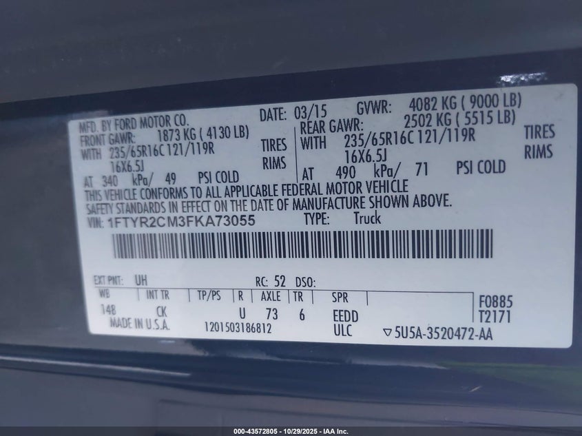1FTYR2CM3FKA73055 2015 FORD TRANSIT photo no. 9