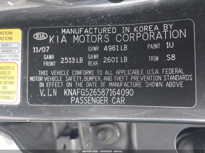 2008 Kia Rondo Ex V6 VIN: KNAFG526587164090 Lot: 43572928