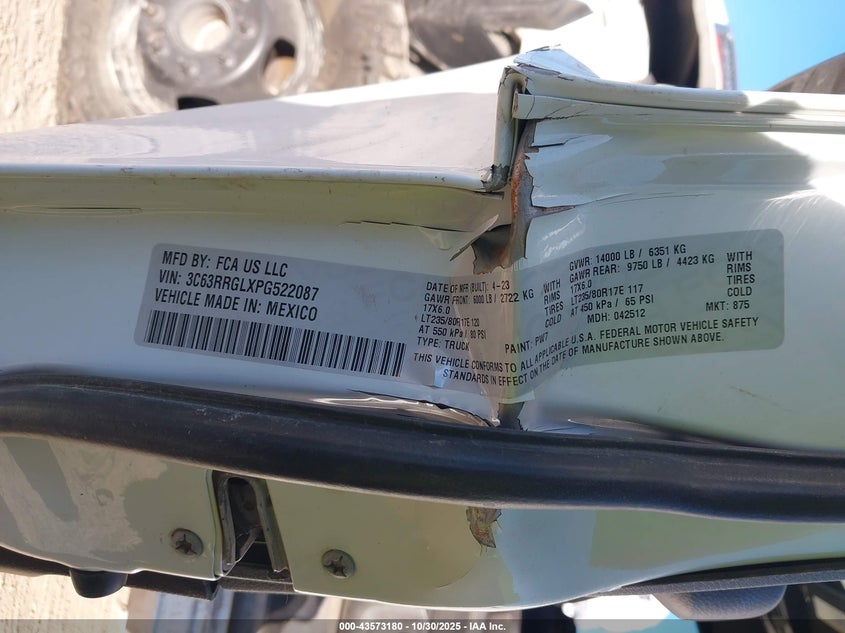 2023 Ram 3500 Tradesman 4X4 8' Box VIN: 3C63RRGLXPG522087 Lot: 43573180