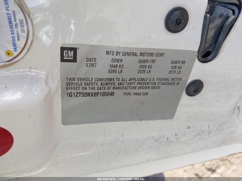 2008 Chevrolet Malibu Classic Lt VIN: 1G1ZT58NX8F105948 Lot: 43573274