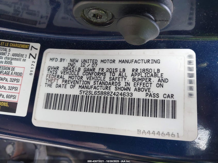 2008 Pontiac Vibe VIN: 5Y2SL65888Z424633 Lot: 43573321