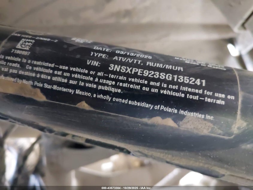 2025 Polaris Rzr Pro Xp Sport VIN: 3NSXPE923SG135241 Lot: 43573384
