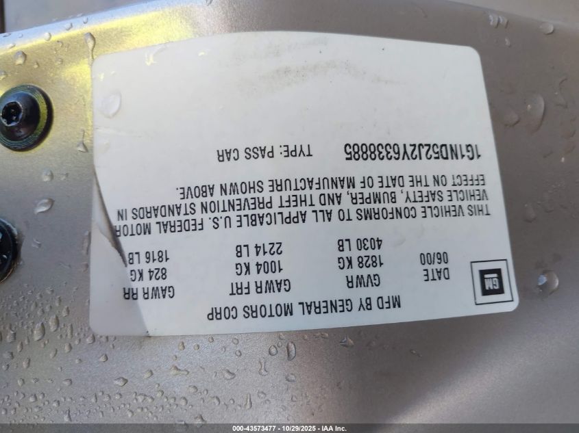 2000 Chevrolet Malibu VIN: 1G1ND52J2Y6338885 Lot: 43573477