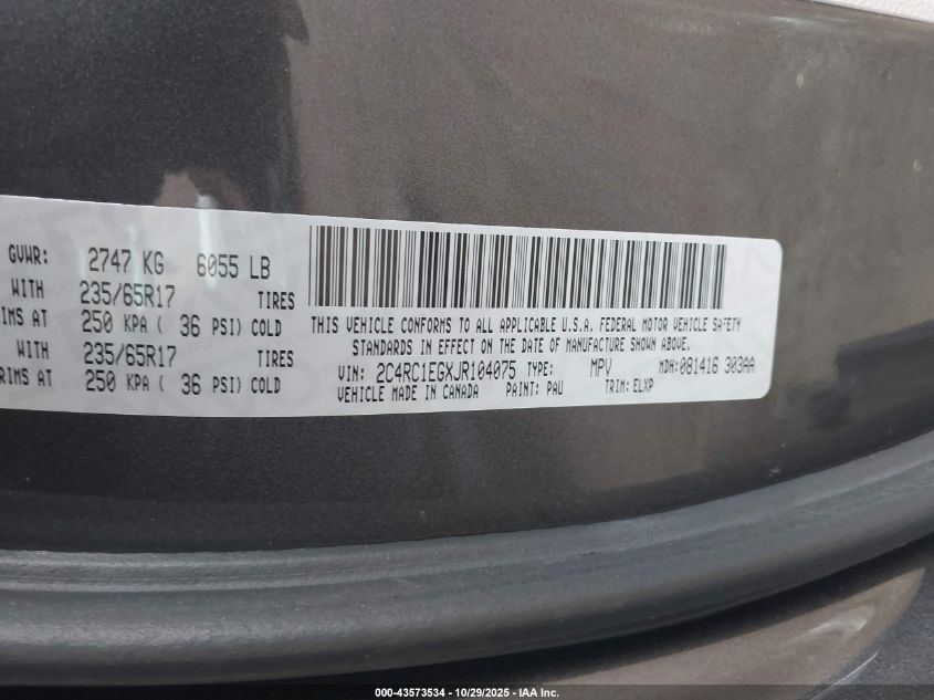 2018 Chrysler Pacifica Touring L Plus VIN: 2C4RC1EGXJR104075 Lot: 43573534