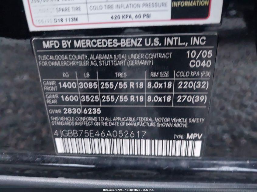 2006 Mercedes-Benz Ml 500 4Matic VIN: 4JGBB75E46A052617 Lot: 43573725