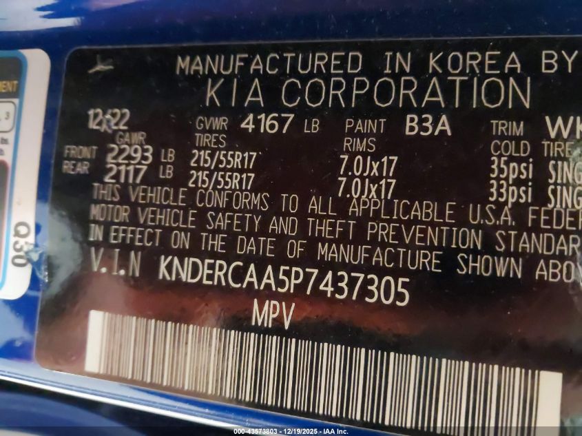 2023 Kia Seltos Ex VIN: KNDERCAA5P7437305 Lot: 43573803