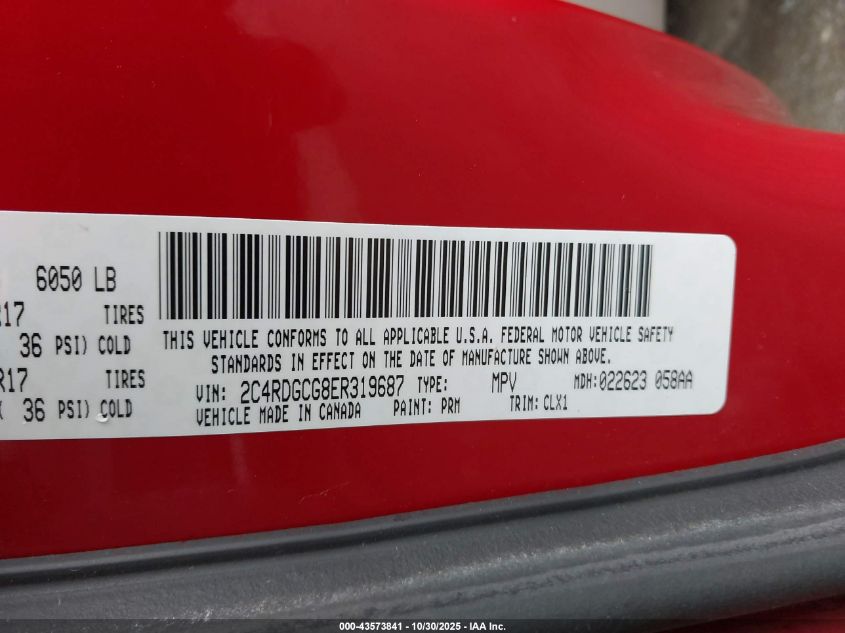 2014 Dodge Grand Caravan Sxt 30Th Anniversary VIN: 2C4RDGCG8ER319687 Lot: 43573841