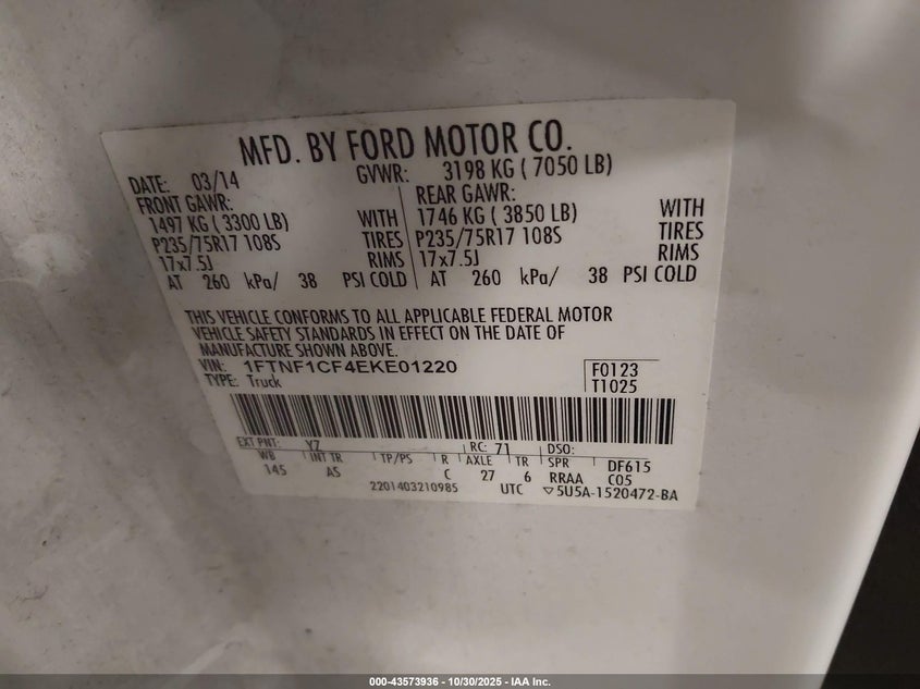 2014 FORD F-150 XL 1FTNF1CF4EKE01220