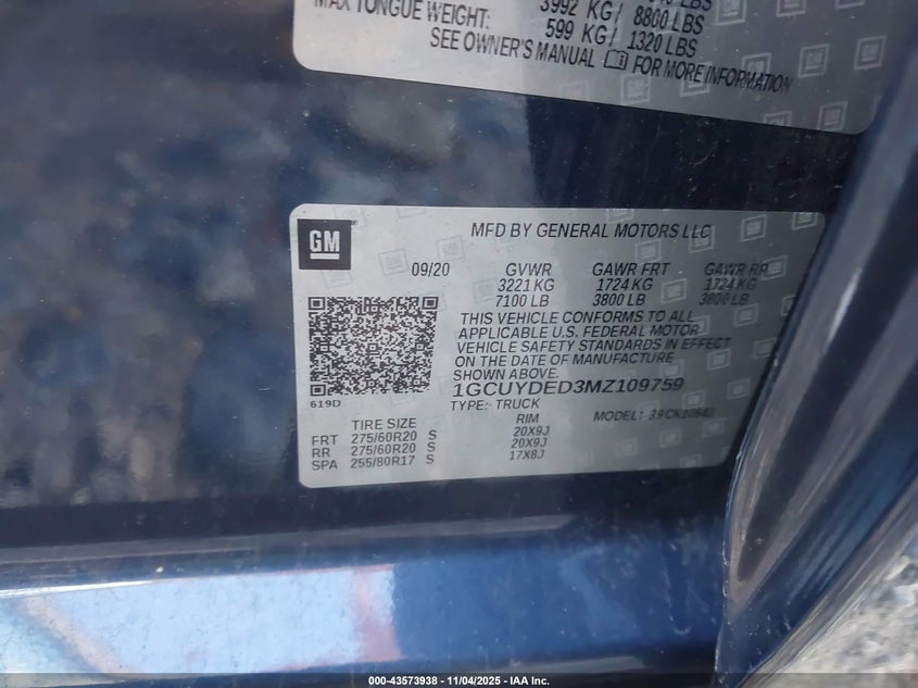 2021 CHEVROLET SILVERADO 1500 4WD  SHORT BED LT 1GCUYDED3MZ109759