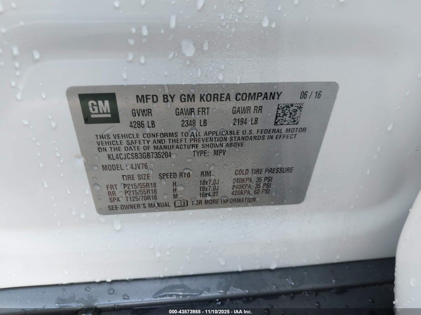 2016 BUICK ENCORE LEATHER KL4CJCSB3GB735204