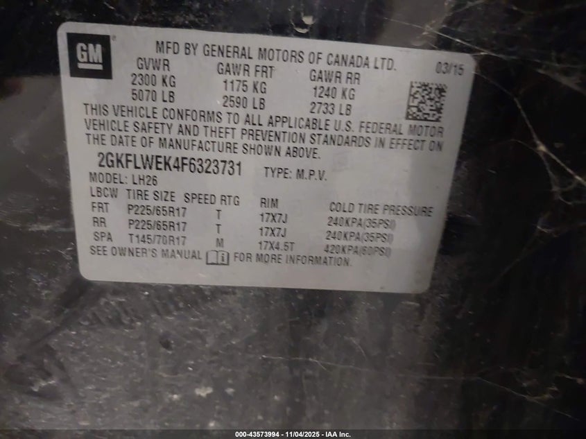 2015 GMC TERRAIN SLE-2 - 2GKFLWEK4F6323731