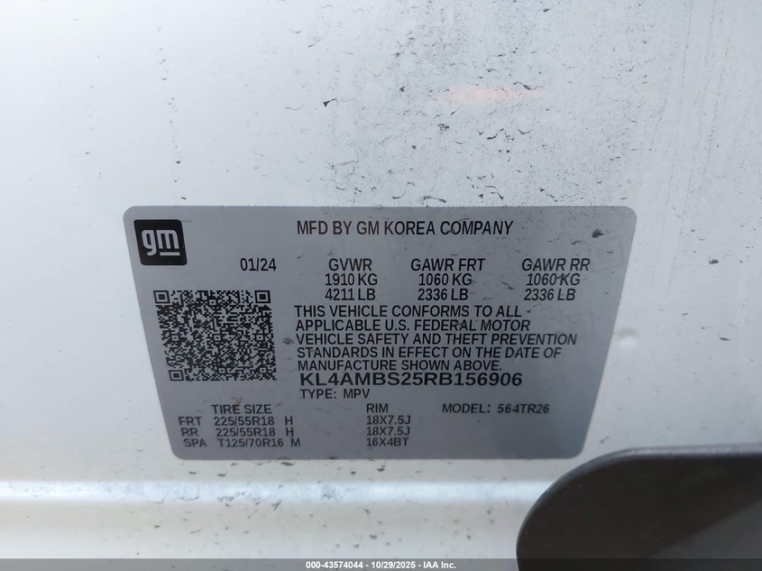 2024 Buick Encore Gx Preferred Fwd VIN: KL4AMBS25RB156906 Lot: 43574044