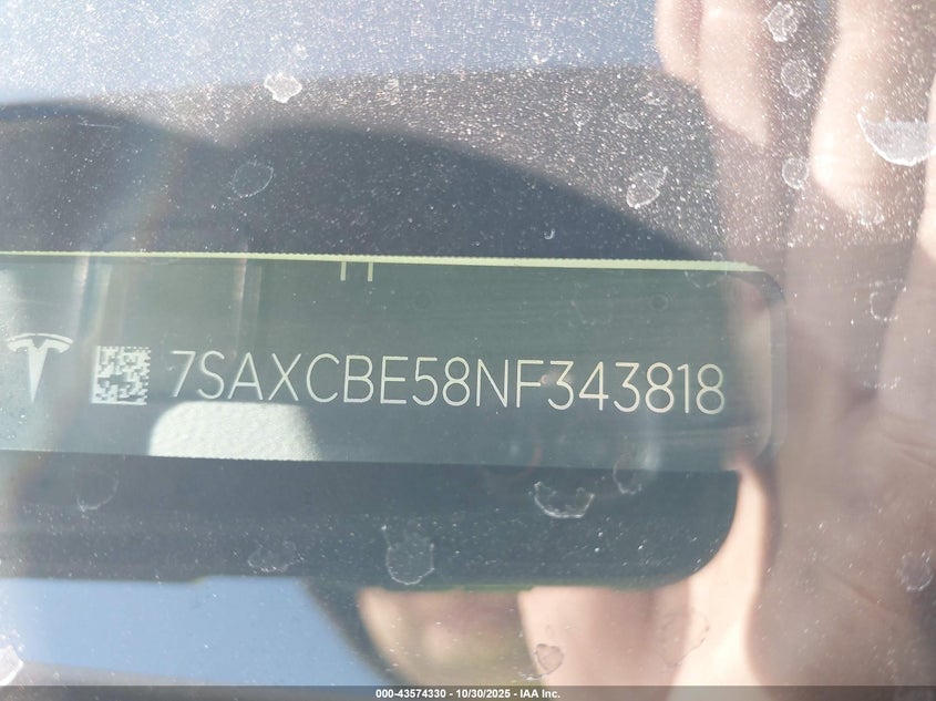 2022 Tesla Model X Dual Motor All-Wheel Drive VIN: 7SAXCBE58NF343818 Lot: 43574330