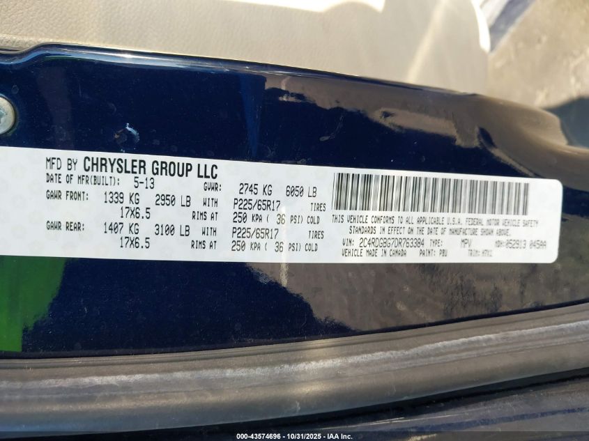 2013 Dodge Grand Caravan Se VIN: 2C4RDGBG7DR763384 Lot: 43574696