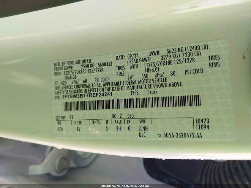 2024 Ford F-350 Xl VIN: 1FT8W3BT7REF24241 Lot: 43574770