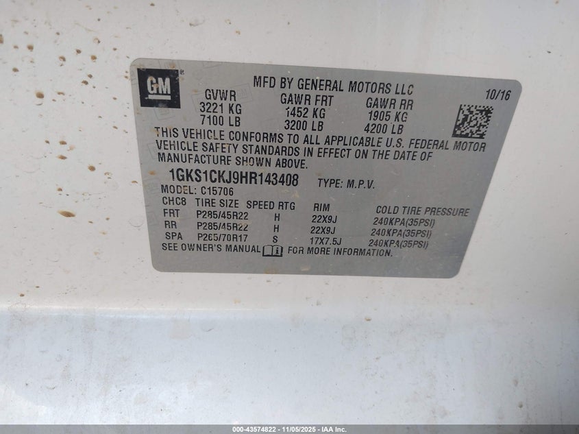 2017 GMC YUKON DENALI - 1GKS1CKJ9HR143408