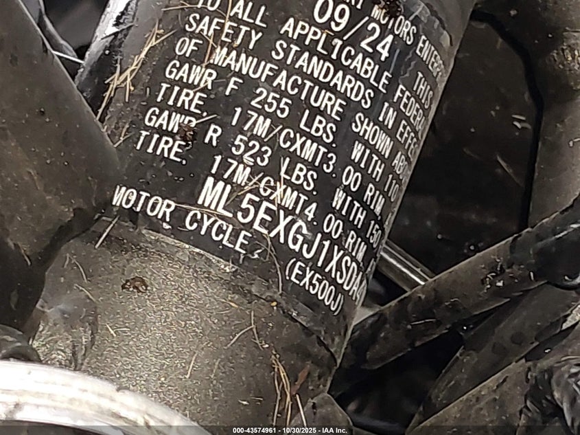 2025 Kawasaki Ex500 A/B VIN: ML5EXGJ1XSDA41343 Lot: 43574961