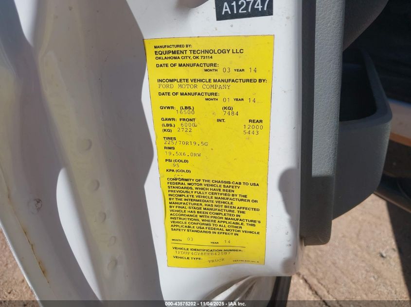 2014 Ford Super Duty F-450 Drw Xl VIN: 1FDUF4GY8EEB42587 Lot: 43575202