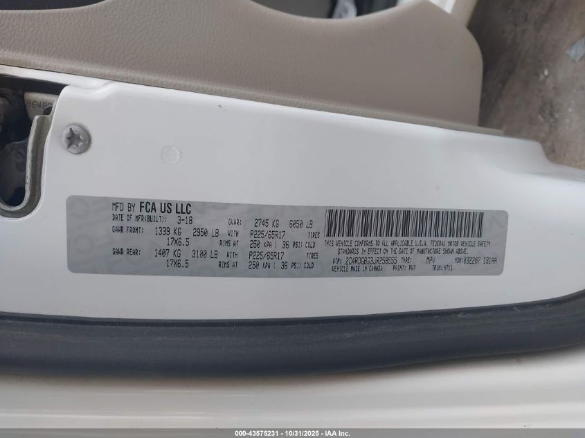 2018 Dodge Grand Caravan Se VIN: 2C4RDGBG3JR259555 Lot: 43575231