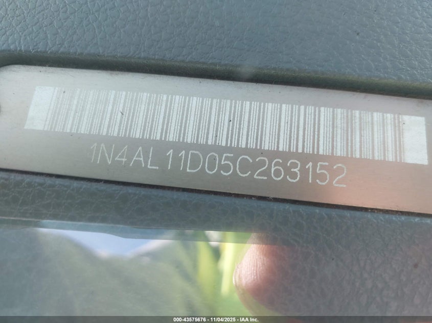 2005 Nissan Altima 2.5 S VIN: 1N4AL11D05C263152 Lot: 43575676