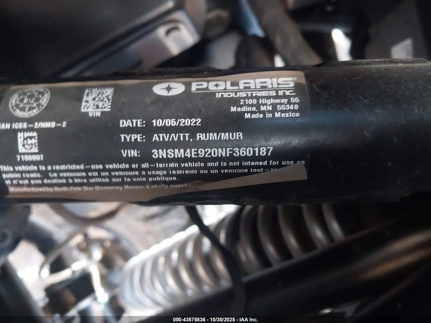 2022 Polaris Rzr Pro Xp 4 Sport VIN: 3NSM4E920NF360187 Lot: 43575836