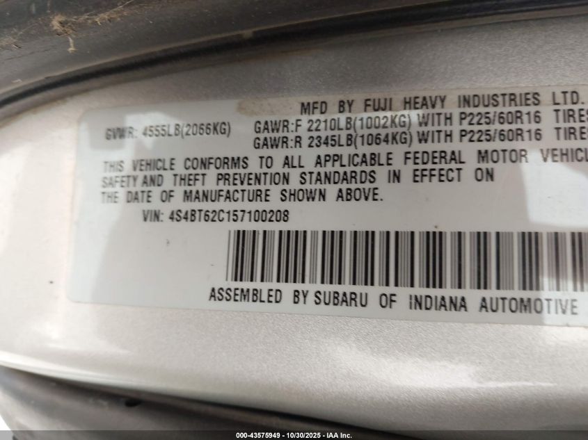 2005 Subaru Baja Sport VIN: 4S4BT62C157100208 Lot: 43575949