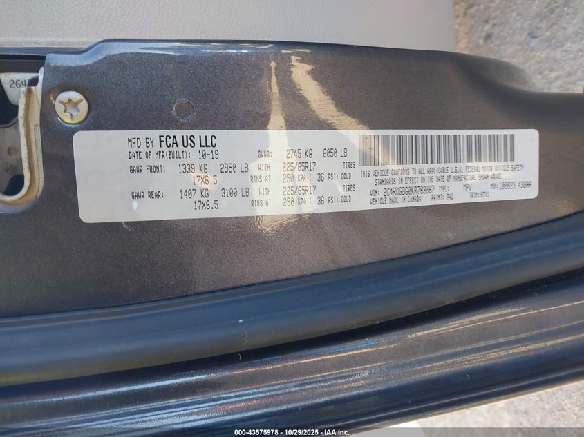 2019 Dodge Grand Caravan Se VIN: 2C4RDGBG0KR783067 Lot: 43575978