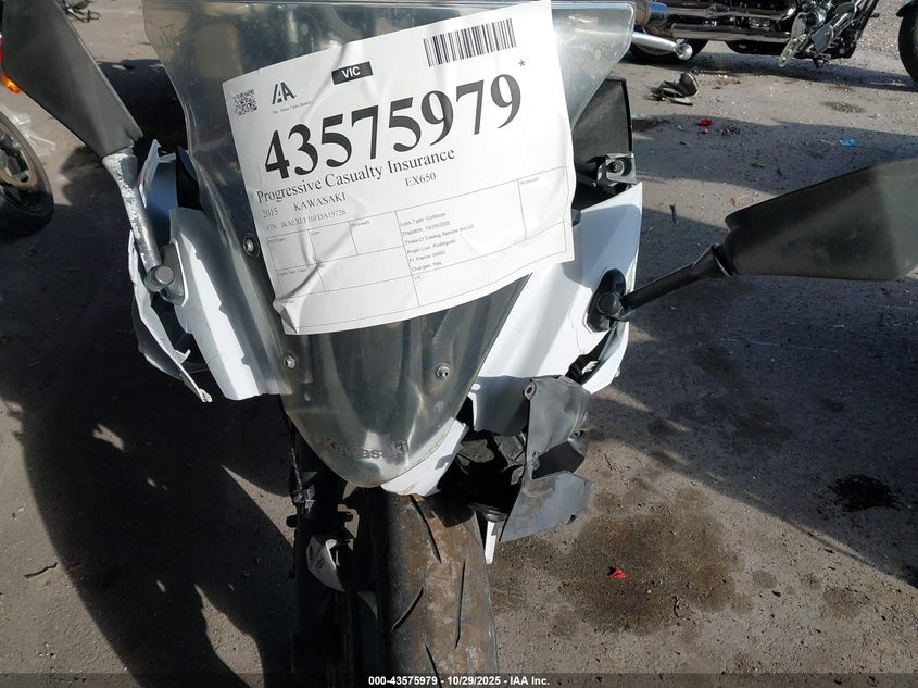 2015 Kawasaki Ex650 F VIN: JKAEXEF10FDA19726 Lot: 43575979