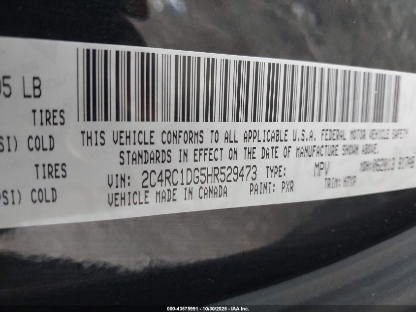 2017 Chrysler Pacifica Touring VIN: 2C4RC1DG5HR529473 Lot: 43575991