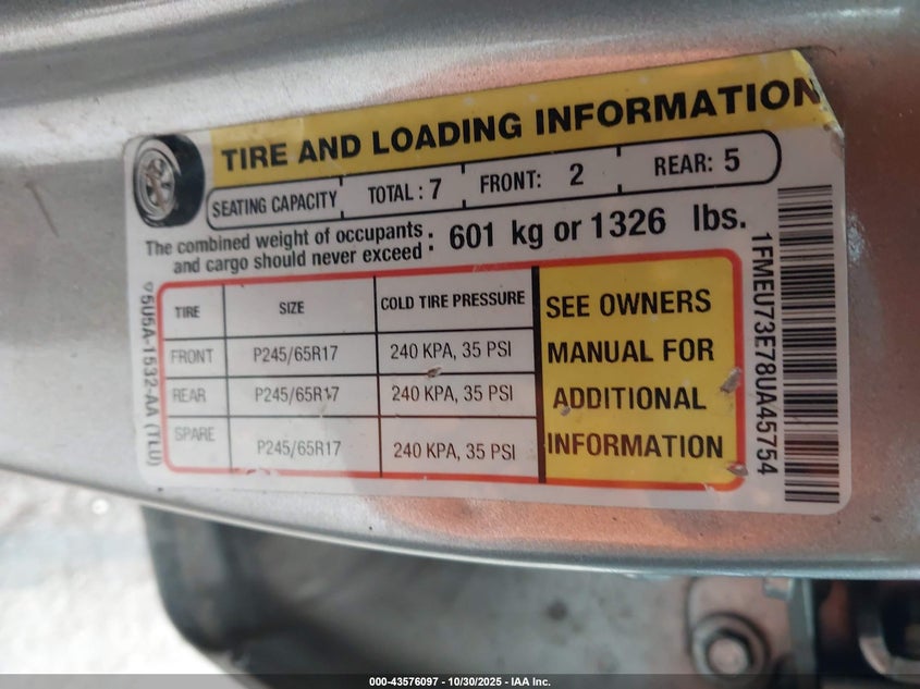 2008 Ford Explorer Xlt VIN: 1FMEU73E78UA45754 Lot: 43576097