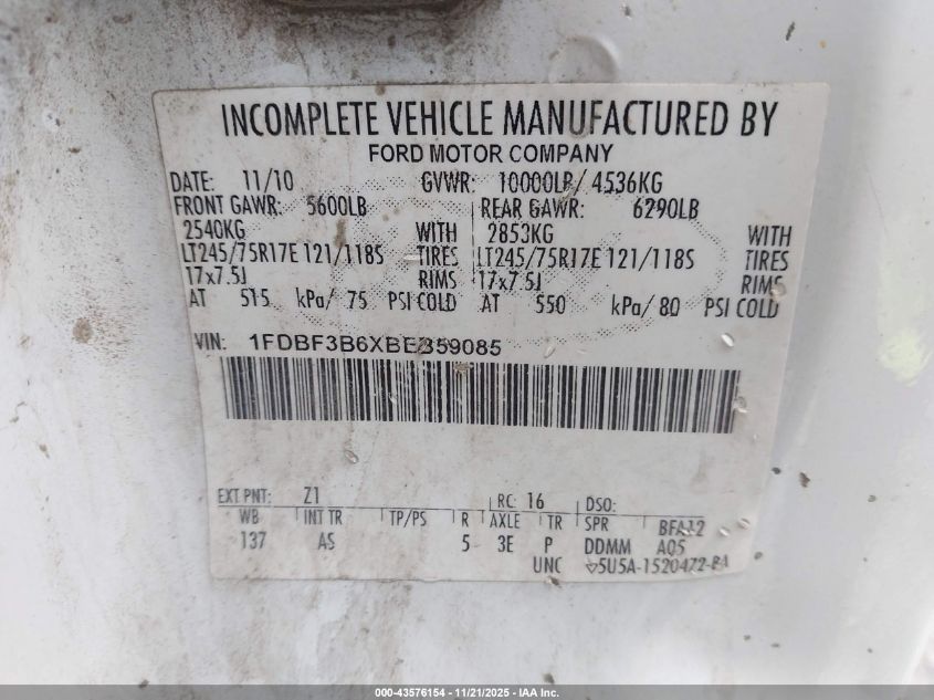 2011 Ford F-350 Xl VIN: 1FDBF3B6XBEB59085 Lot: 43576154
