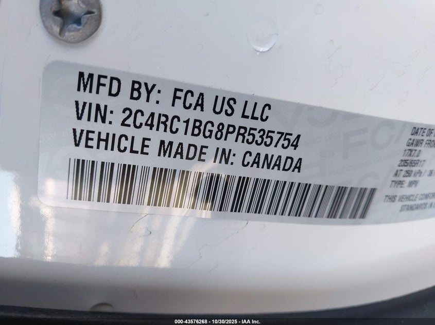 2023 Chrysler Pacifica Touring L VIN: 2C4RC1BG8PR535754 Lot: 43576268