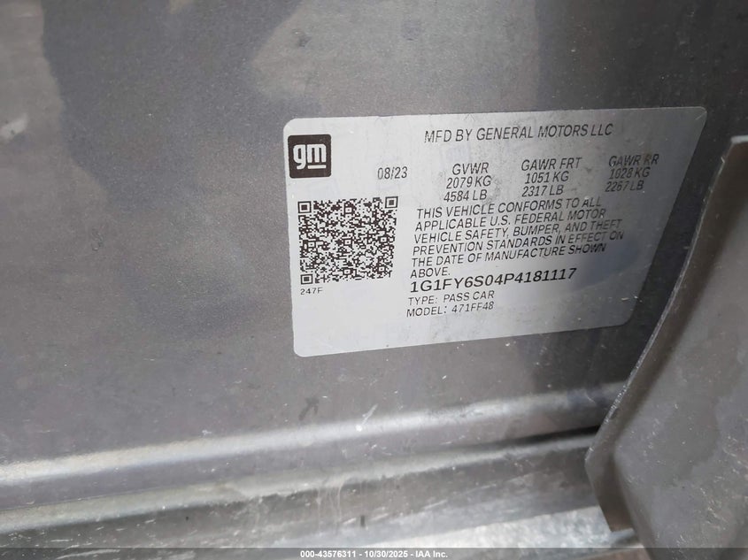 2023 Chevrolet Bolt Euv Fwd Lt VIN: 1G1FY6S04P4181117 Lot: 43576311