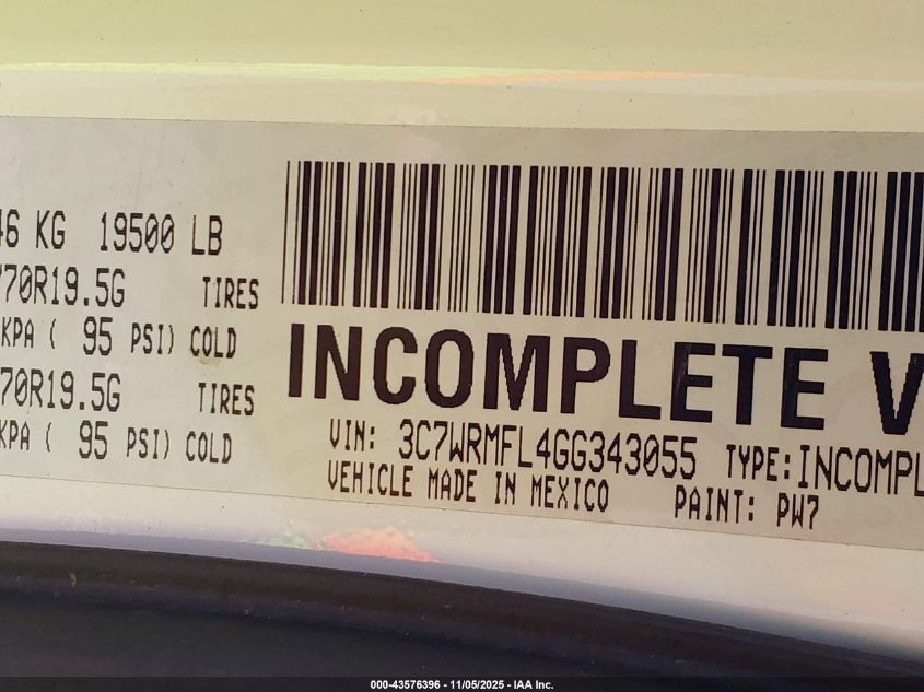 2016 Ram 5500 Chassis Tradesman/Slt/Laramie VIN: 3C7WRMFL4GG343055 Lot: 43576396