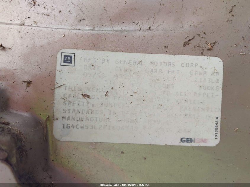 1993 Buick Park Avenue VIN: 1G4CW53L2P1606589 Lot: 43576443