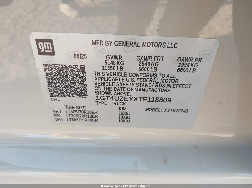2026 GMC Sierra 2500Hd At4X VIN: 1GT4UZEYXTF118809 Lot: 43576527