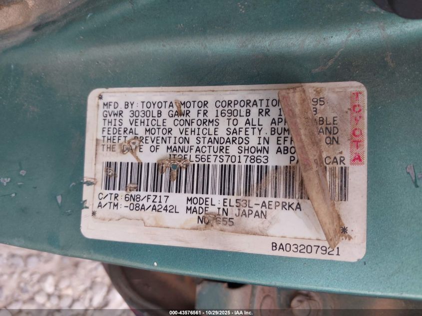 1995 Toyota Tercel Dx VIN: JT2EL56E7S7017863 Lot: 43576561