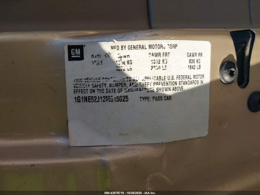2002 Chevrolet Malibu Ls VIN: 1G1NE52J12M615025 Lot: 43576719