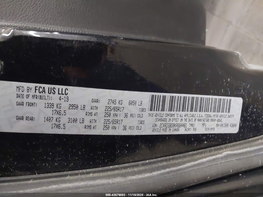 2019 Dodge Grand Caravan Se Plus VIN: 2C4RDGBG8KR684481 Lot: 43576893